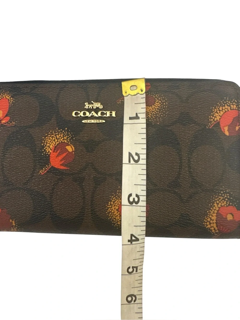 Coach Signature Canvas Long Zip Around Wallet / Wristlet Poppy Floral Print EUC